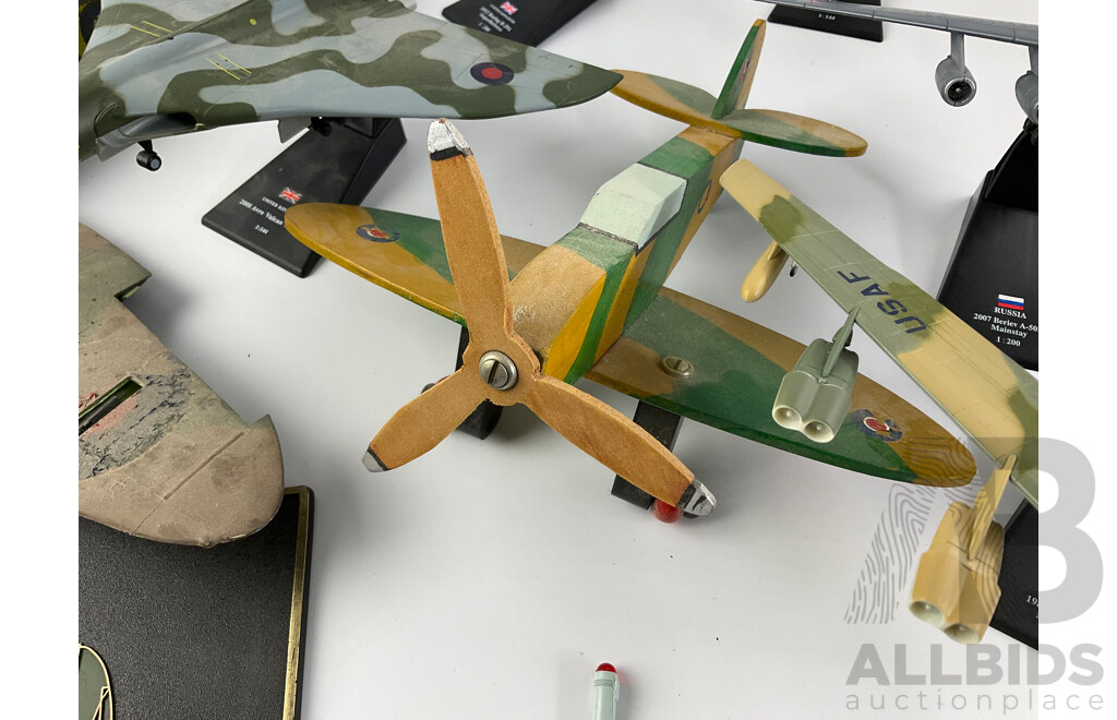 Collection of Diecast, Plastic and Timber Military Aircraft Including Avro Vulcan, Boeing Super Fortress, Beriev A-50M and More