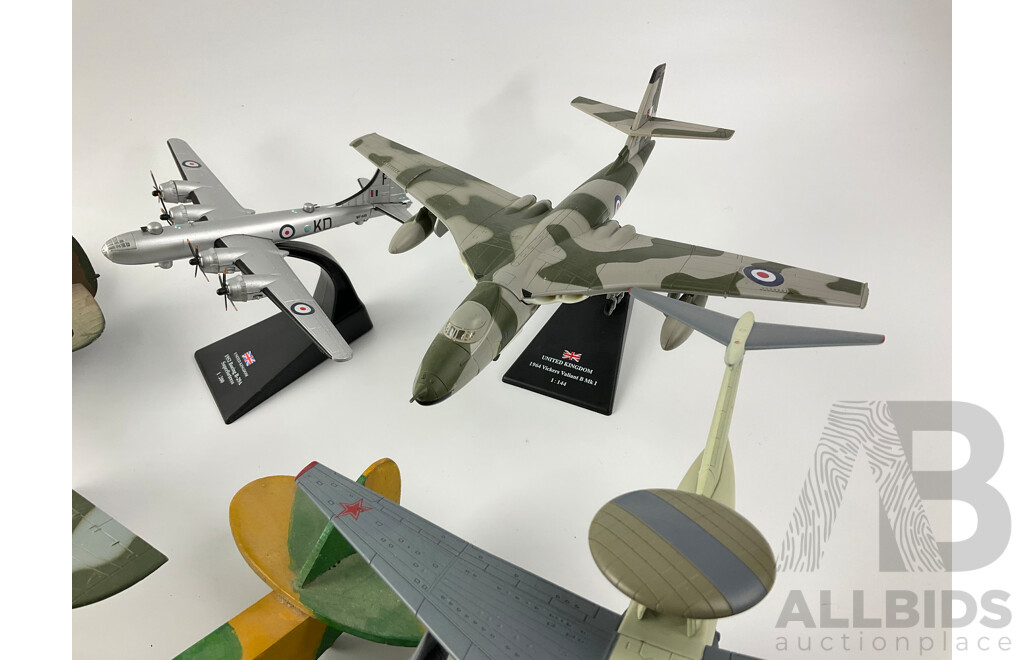 Collection of Diecast, Plastic and Timber Military Aircraft Including Avro Vulcan, Boeing Super Fortress, Beriev A-50M and More