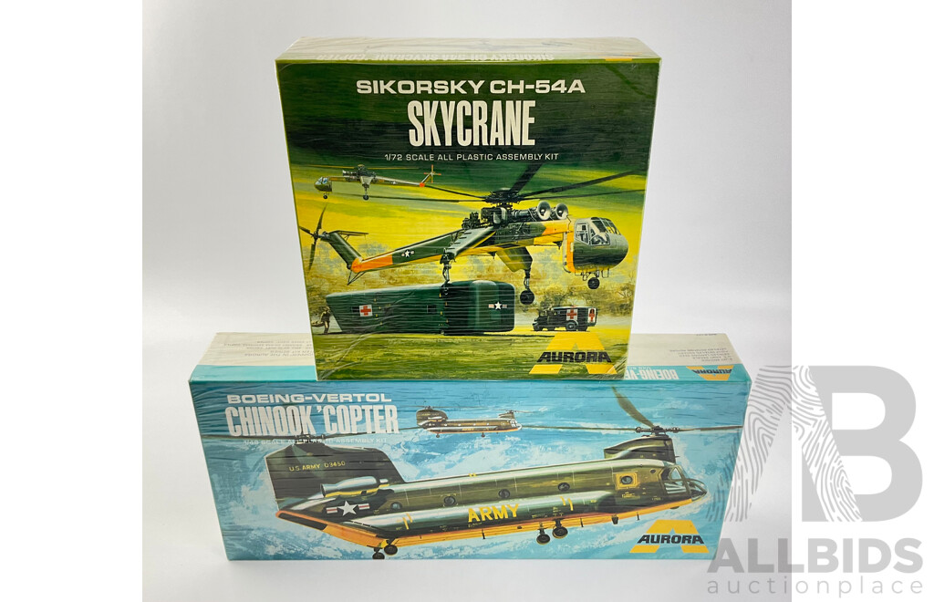 Vintage Aurora Model Boeing-Vertol Chinook'Copter - 1:48 Scale and Sikorsky CH-54A Skycrane - 1:72 Scale