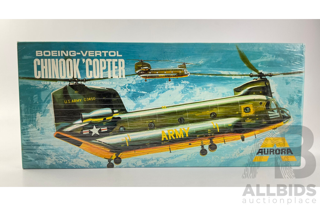 Vintage Aurora Model Boeing-Vertol Chinook'Copter - 1:48 Scale and Sikorsky CH-54A Skycrane - 1:72 Scale