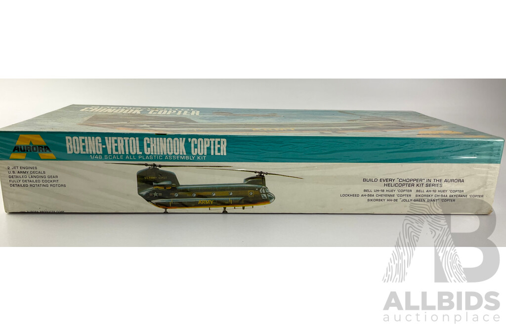 Vintage Aurora Model Boeing-Vertol Chinook'Copter - 1:48 Scale and Sikorsky CH-54A Skycrane - 1:72 Scale