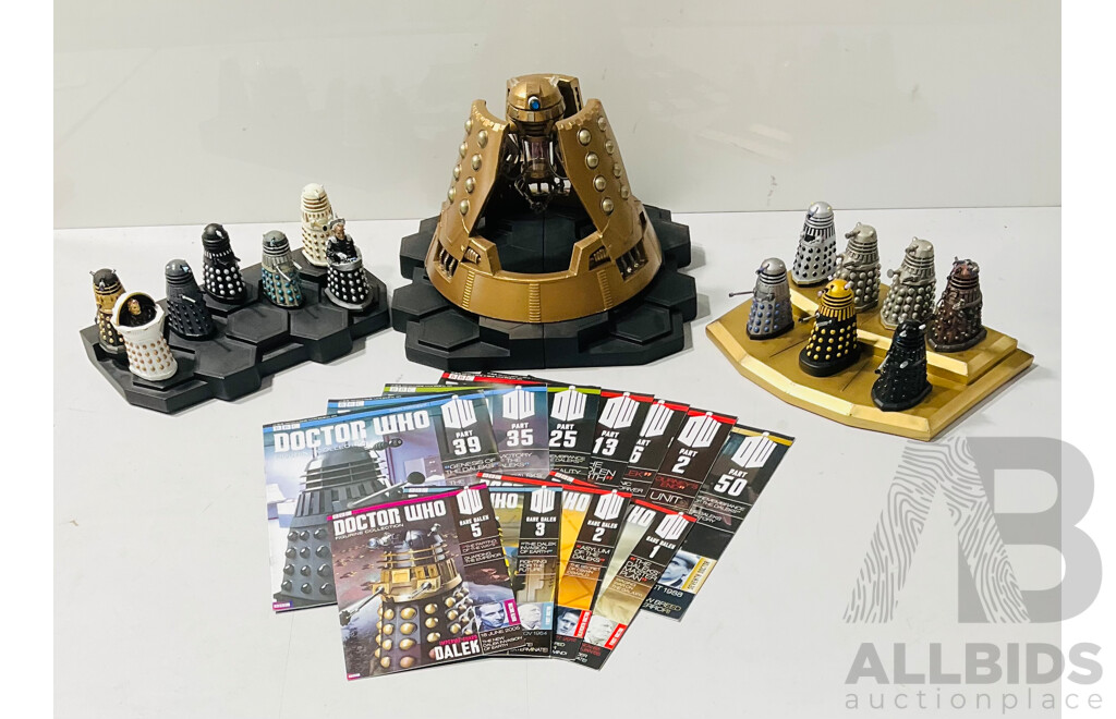 Collection of Doctor Who Figurine Collection From Eaglemoss Publication Dalek Figures and Magazines Including the Dalek Emperor, Davros and Much More