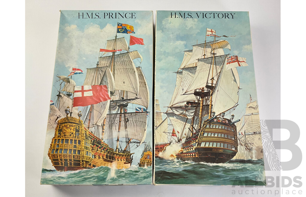 Vintage MPC Model Ships Including H.M.S Victory and H.M.S Prince - Stem to Stern Over 18 Inches