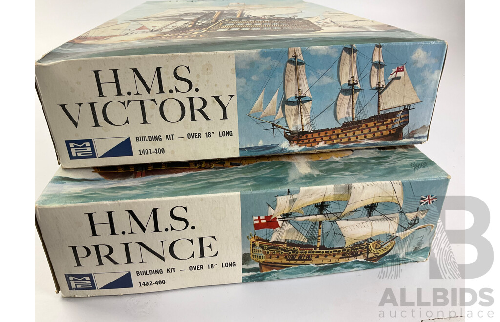 Vintage MPC Model Ships Including H.M.S Victory and H.M.S Prince - Stem to Stern Over 18 Inches