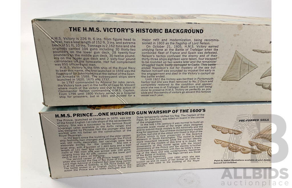 Vintage MPC Model Ships Including H.M.S Victory and H.M.S Prince - Stem to Stern Over 18 Inches