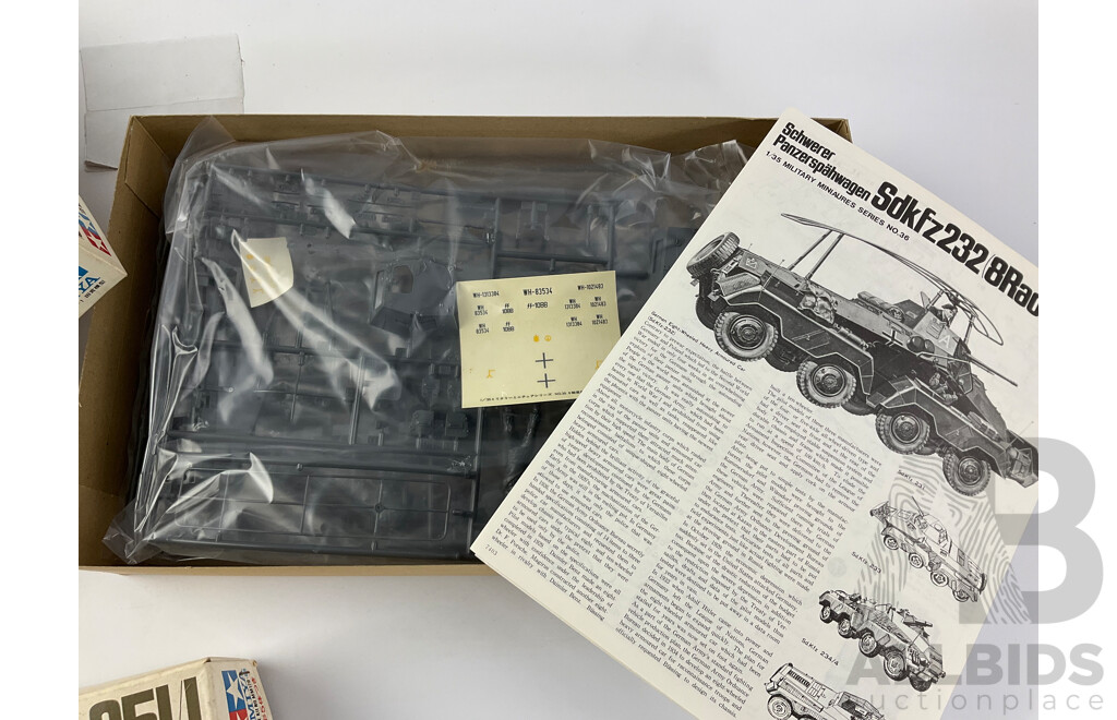 Vintage Tamiya Model Schwerer Panzerspahwagen SD KFZ 232 and German Hanomag SD KFZ 251/1 Both 1:35 Scale