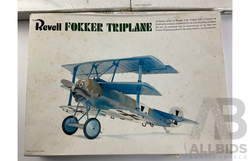 Vintage Revell Model Bi-Planes Including Spad XIII, Fokker Triplane, Sopwith Camel