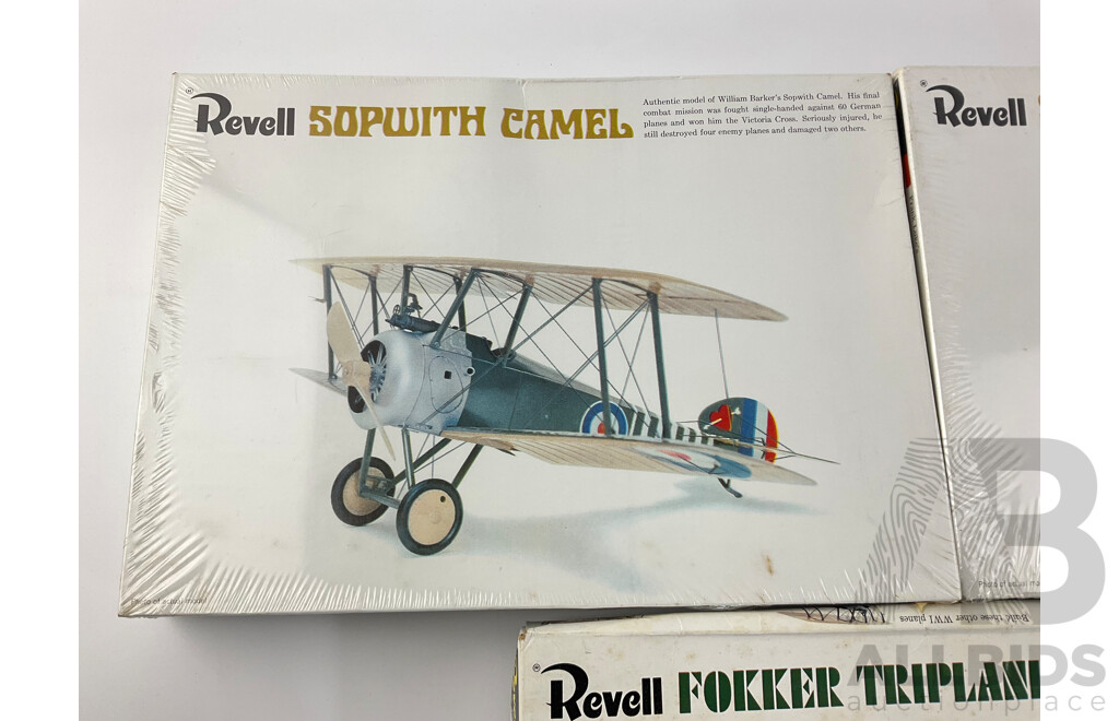 Vintage Revell Model Bi-Planes Including Spad XIII, Fokker Triplane, Sopwith Camel