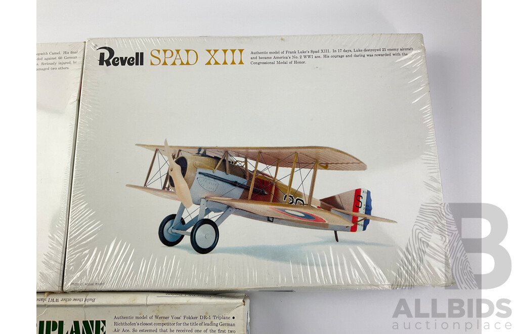 Vintage Revell Model Bi-Planes Including Spad XIII, Fokker Triplane, Sopwith Camel