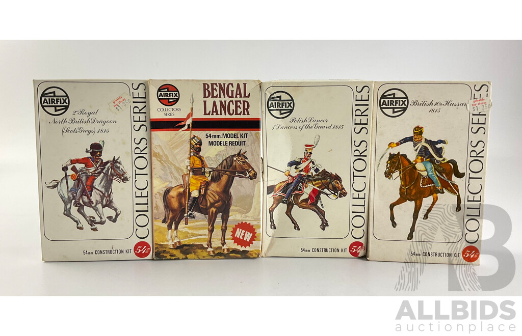 Vintage Airfix Collectors Series Model Figures Including British 10th Hussars, Polish Lancer, Bengal Lancer and 2nd Royal North British Dragoon- 54mm Construction Kits