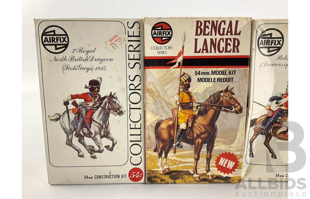 Vintage Airfix Collectors Series Model Figures Including British 10th Hussars, Polish Lancer, Bengal Lancer and 2nd Royal North British Dragoon- 54mm Construction Kits