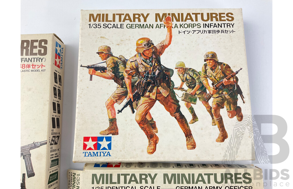 Three Vintage Tamiya Military Miniatures Including German Army Officer, Africa Infantry and Assault Troops- 1:35 Scale