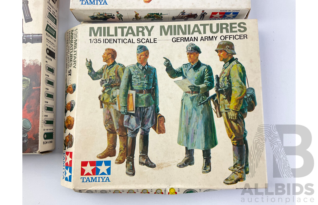 Three Vintage Tamiya Military Miniatures Including German Army Officer, Africa Infantry and Assault Troops- 1:35 Scale