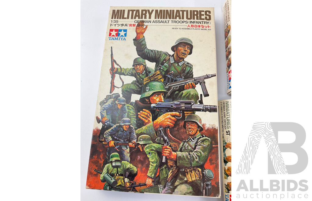 Three Vintage Tamiya Military Miniatures Including German Army Officer, Africa Infantry and Assault Troops- 1:35 Scale