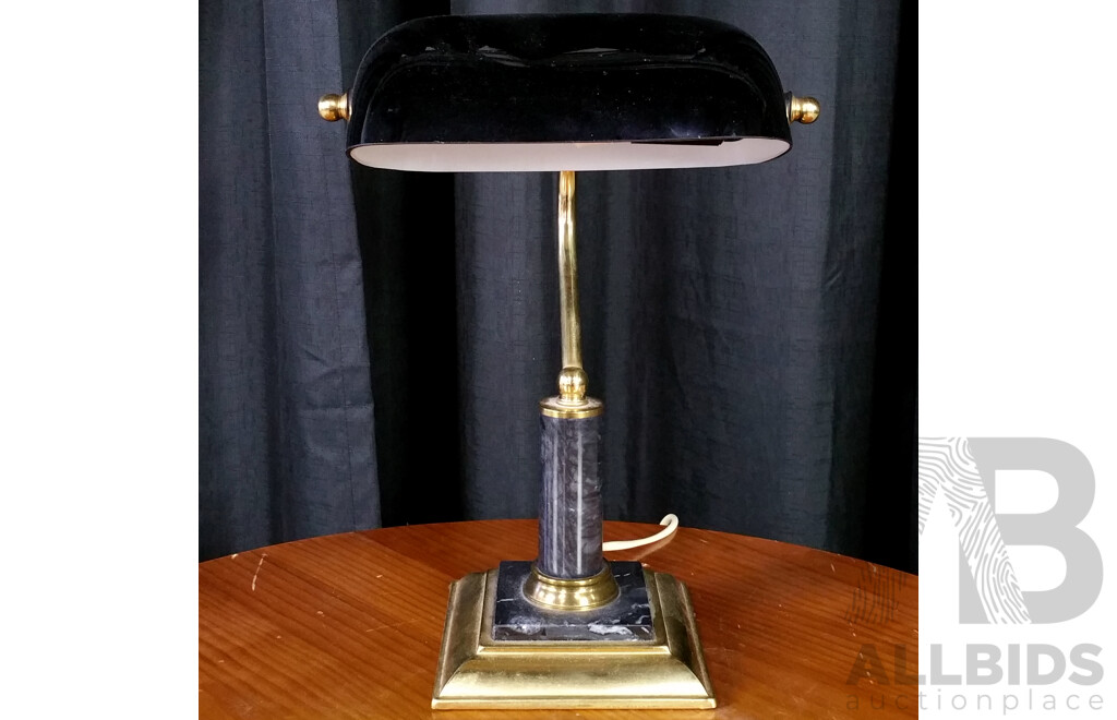 Antique Style Bankers Lamp with Brass and Marble Base