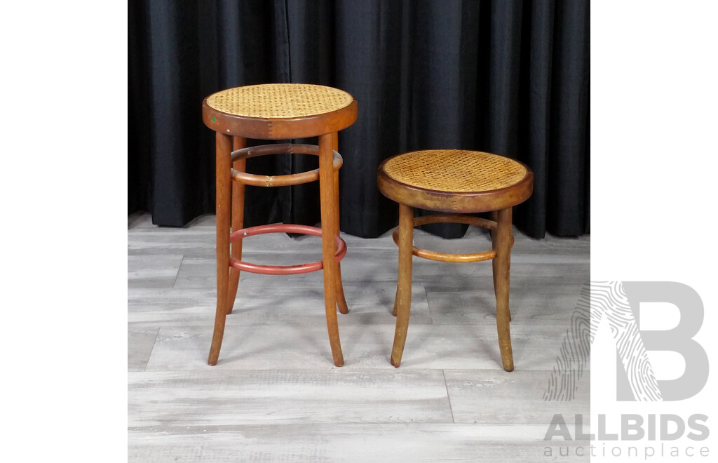 Pair of Bentwood and Rattan Stools