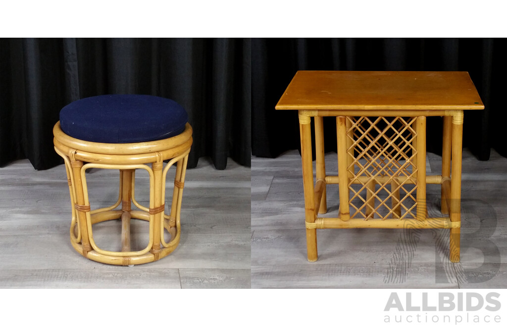 Cane Stool and Side Table