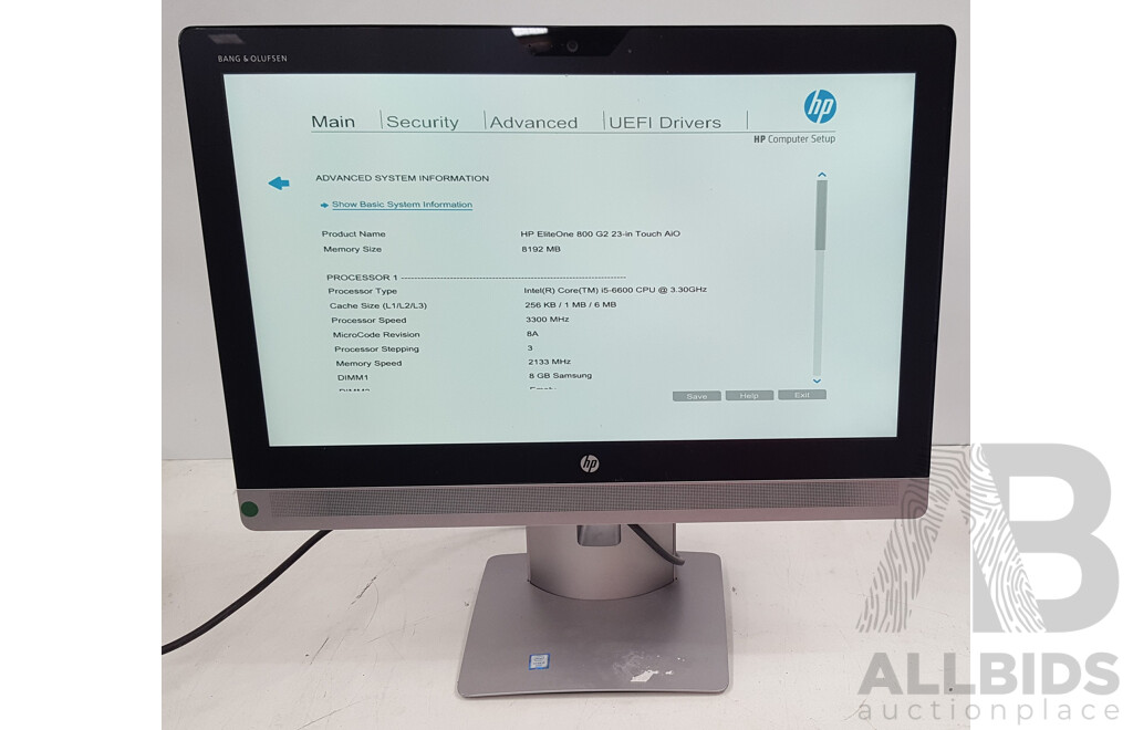 HP EliteOne 800 G2 Intel Core i5 (6600) 3.30GHz-3.90GHz 4-Core CPU 23-Inch Touchscreen All-in-One Desktop