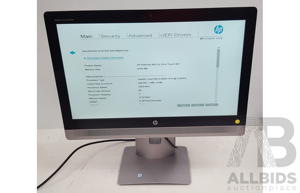 HP EliteOne 800 G2 Intel Core i5 (6600) 3.30GHz-3.90GHz 4-Core CPU 23-Inch Touchscreen All-in-One Desktop