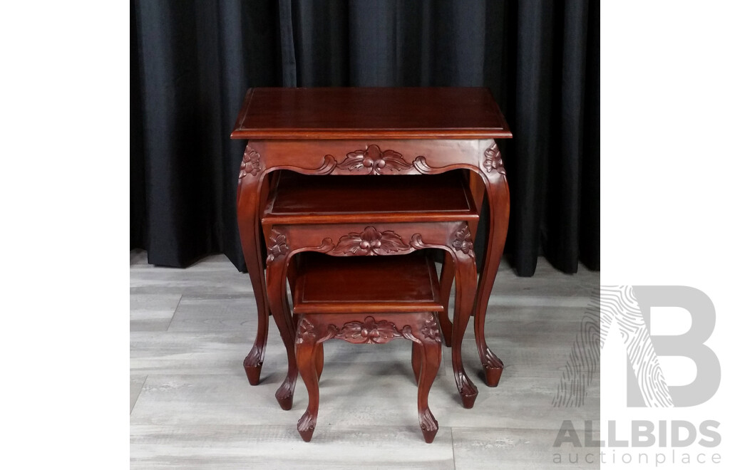 Set of Three Carved Nesting Tables