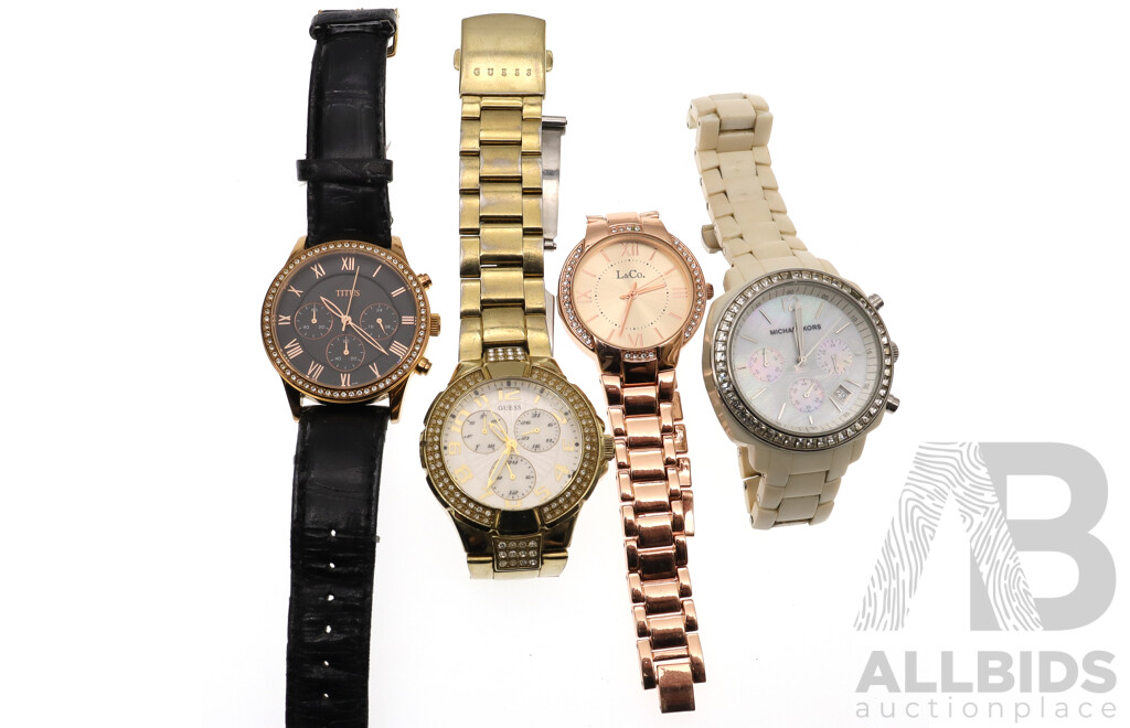 Collection of (4) Ladies Fashion Dress Watches Including GUESS & Michael Kors