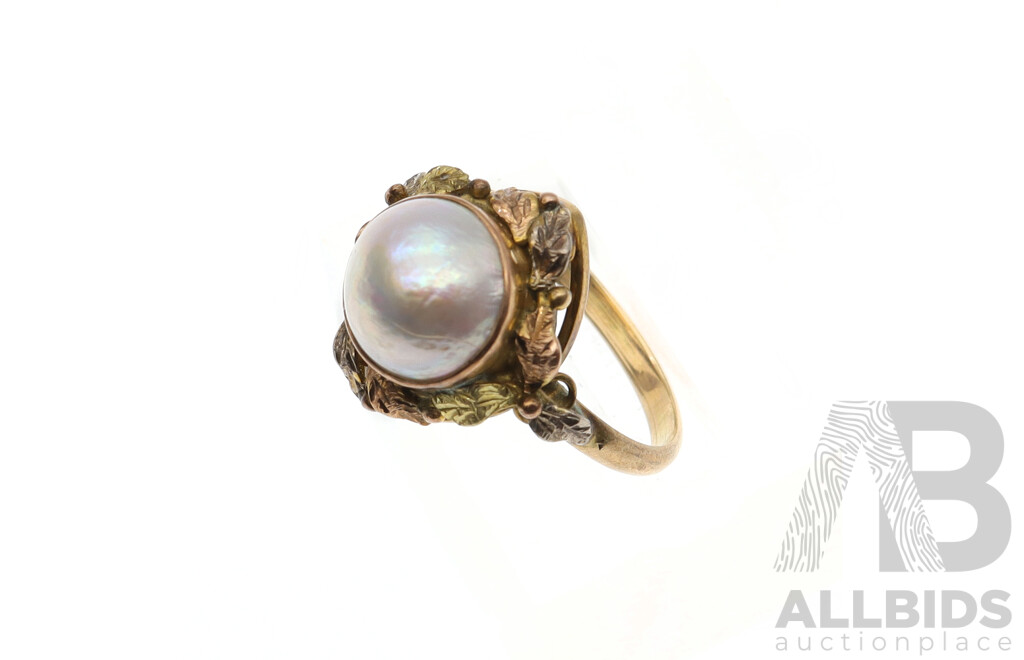 9ct Vintage Mabe Pearl Ring, Size M, 3.36 Grams