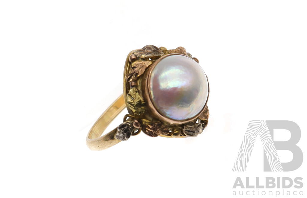 9ct Vintage Mabe Pearl Ring, Size M, 3.36 Grams