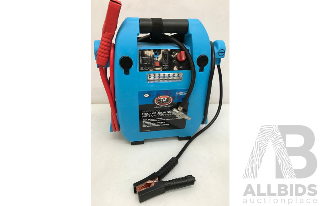 SCA Heavy Duty 1100 Amp Jump Starter with Air Compressor