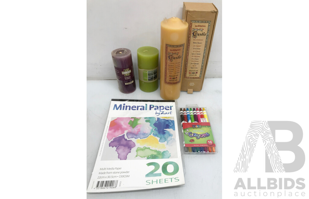 Scented Candles, Crayons Set, and Mineral Paper - Lot of 5