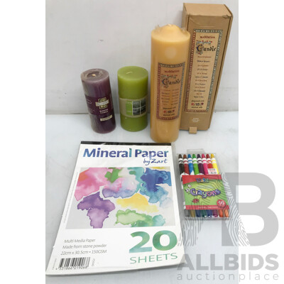 Scented Candles, Crayons Set, and Mineral Paper - Lot of 5