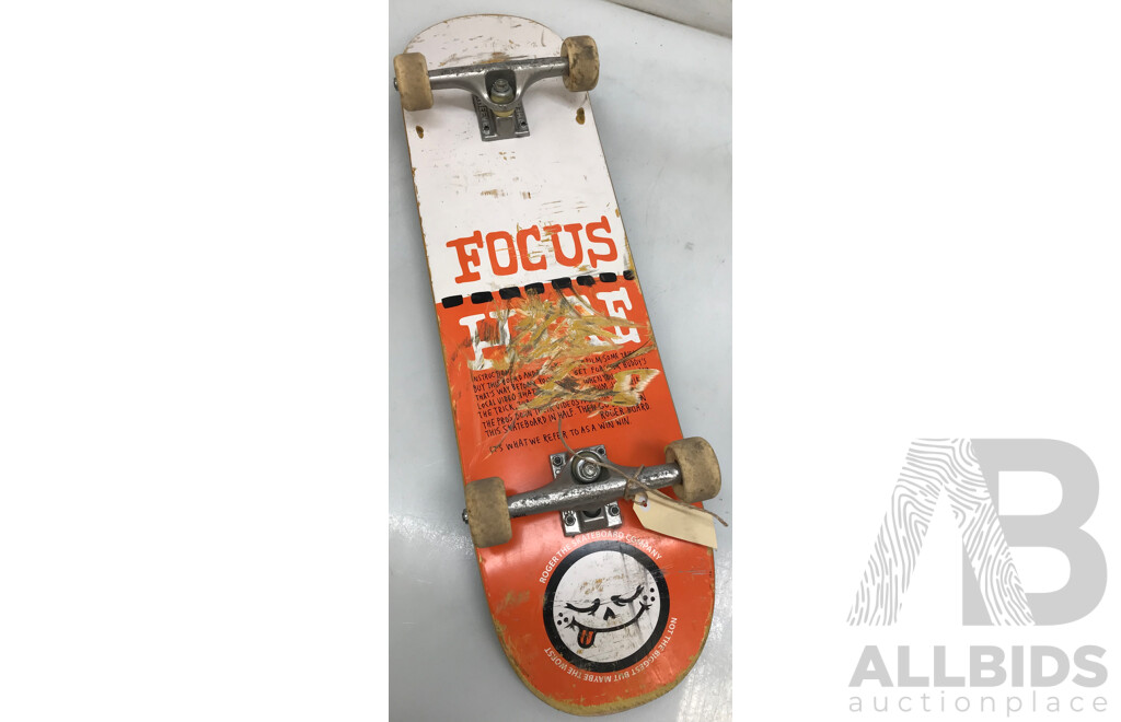 "Roger the Skateboard" Focus Here Orange & White Skateboard