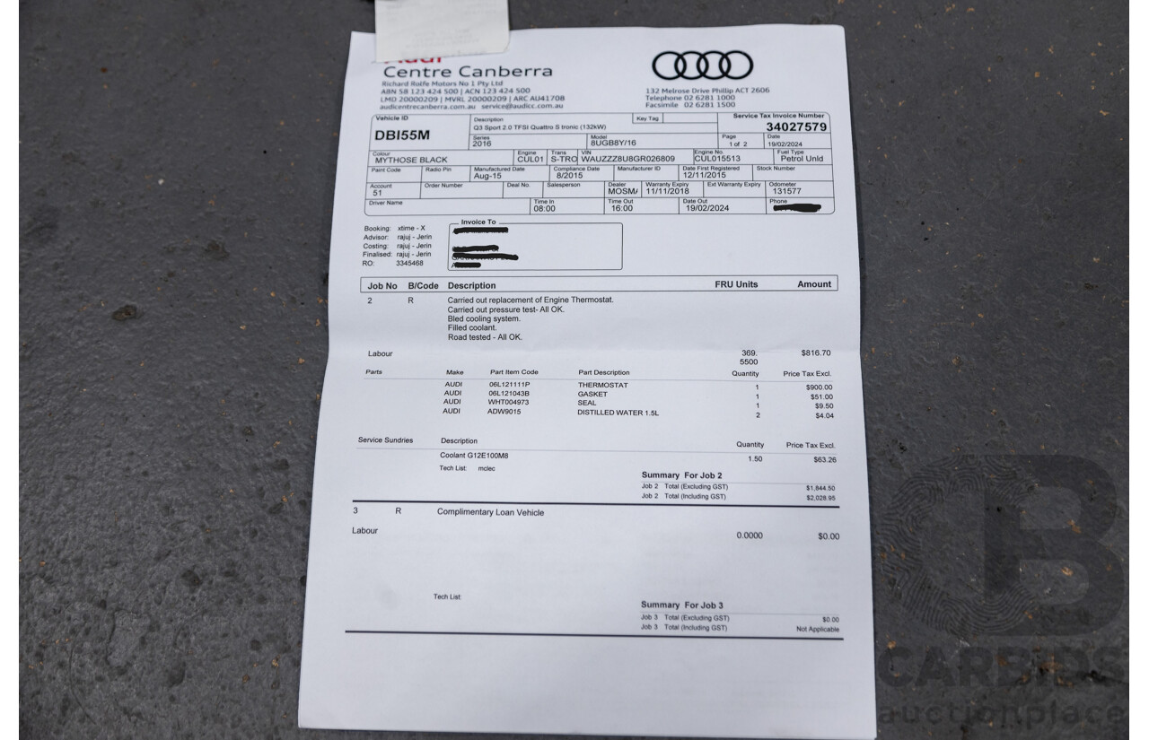 9/2015 Audi Q3 2.0 TFSI Sport Quattro (AWD) 8U MY16 4d Wagon Mythos Black Metallic Turbo 2.0L