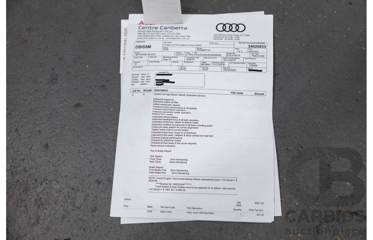 9/2015 Audi Q3 2.0 TFSI Sport Quattro (AWD) 8U MY16 4d Wagon Mythos Black Metallic Turbo 2.0L