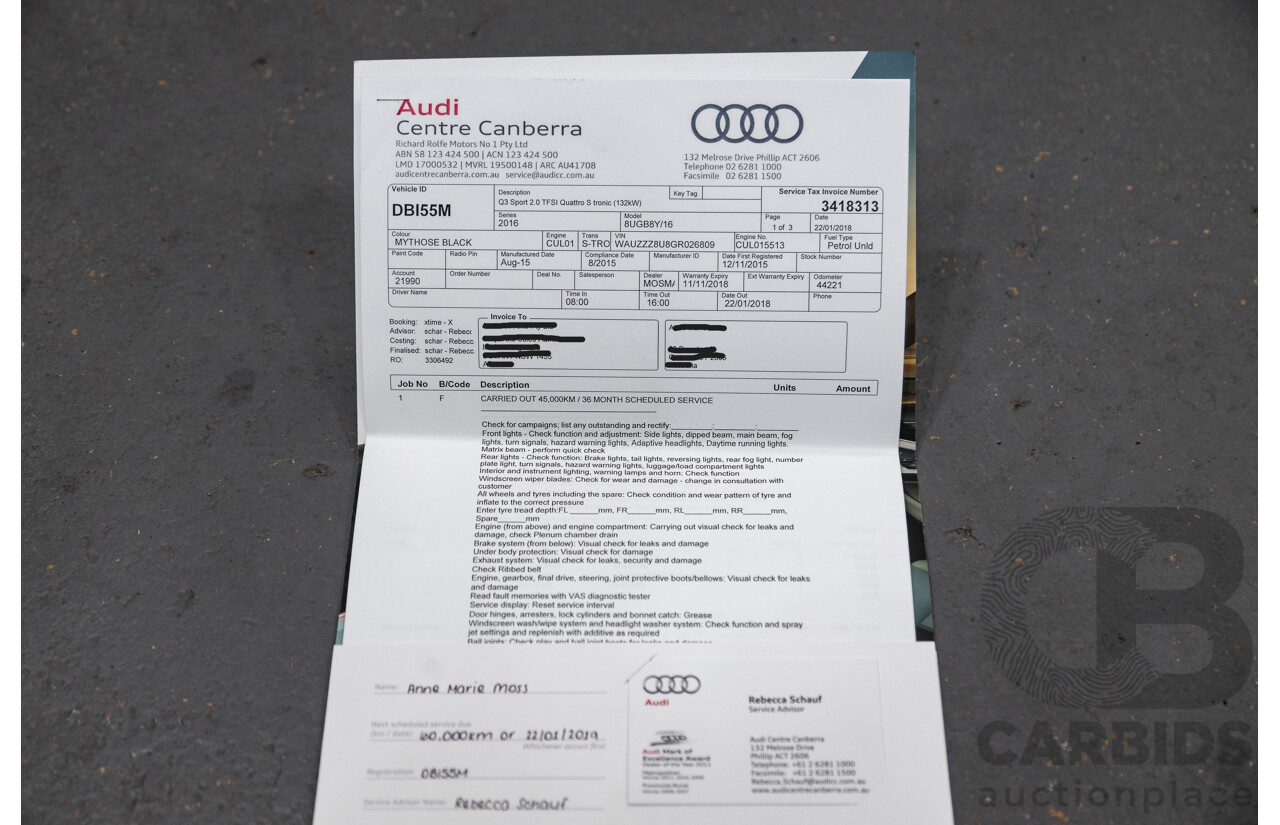 9/2015 Audi Q3 2.0 TFSI Sport Quattro (AWD) 8U MY16 4d Wagon Mythos Black Metallic Turbo 2.0L