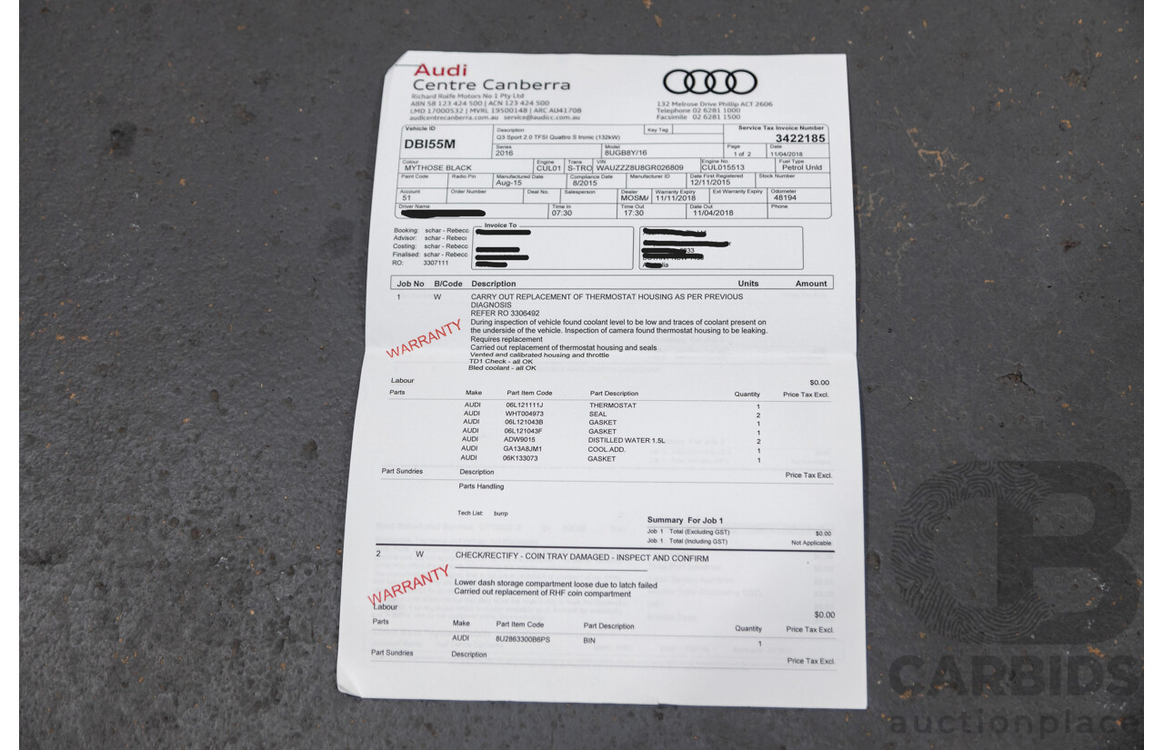 9/2015 Audi Q3 2.0 TFSI Sport Quattro (AWD) 8U MY16 4d Wagon Mythos Black Metallic Turbo 2.0L