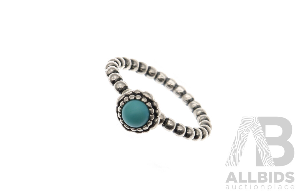 Pandora Sterling Silver Turquoise Cabochon December Birthstone Ring, Size M, 3.83 Grams