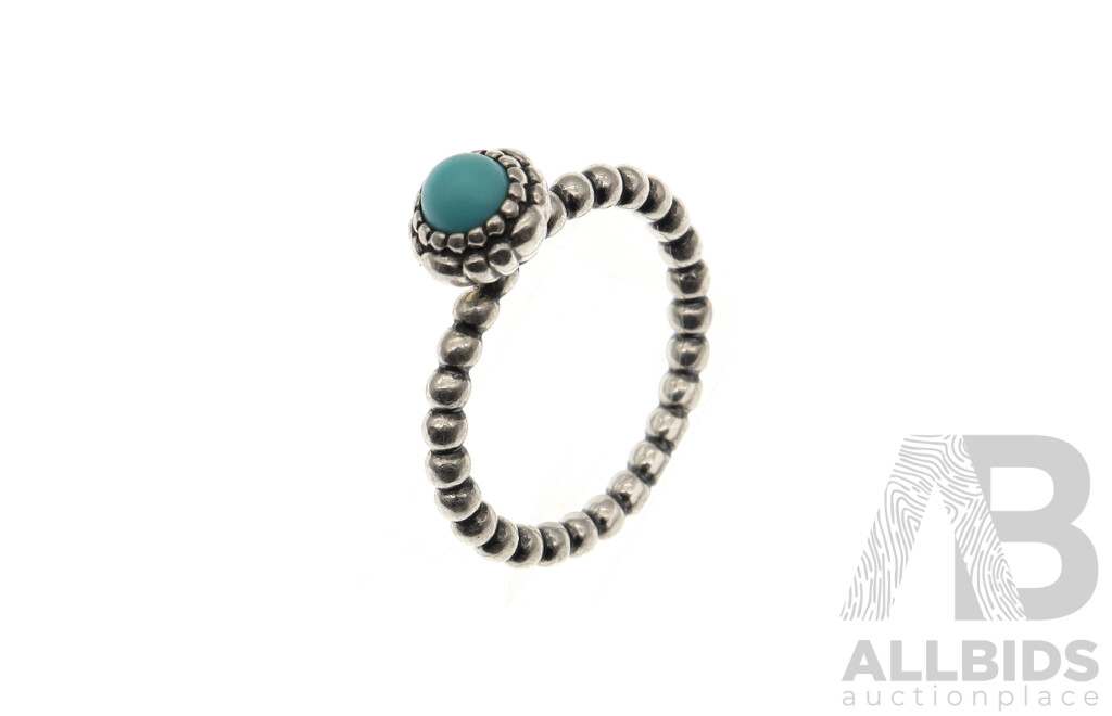 Pandora Sterling Silver Turquoise Cabochon December Birthstone Ring, Size M, 3.83 Grams