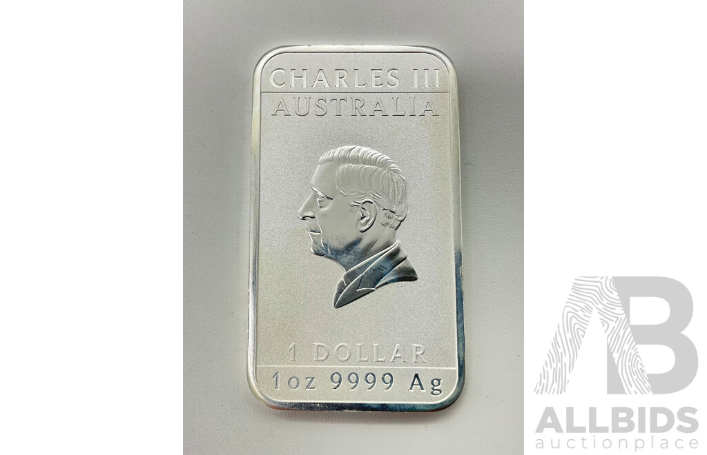 Australian Perth Mint Commemorative Silver One Dollar Bar - King Charles III .999