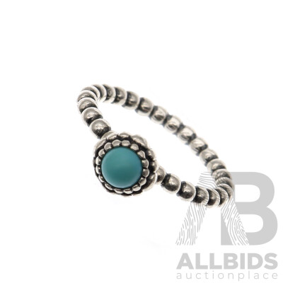 Pandora Sterling Silver Turquoise Cabochon December Birthstone Ring, Size M, 3.83 Grams