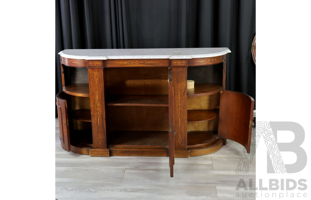 Victorian Flame Mahogany Mirrored Back Sideboard with White Marble Top