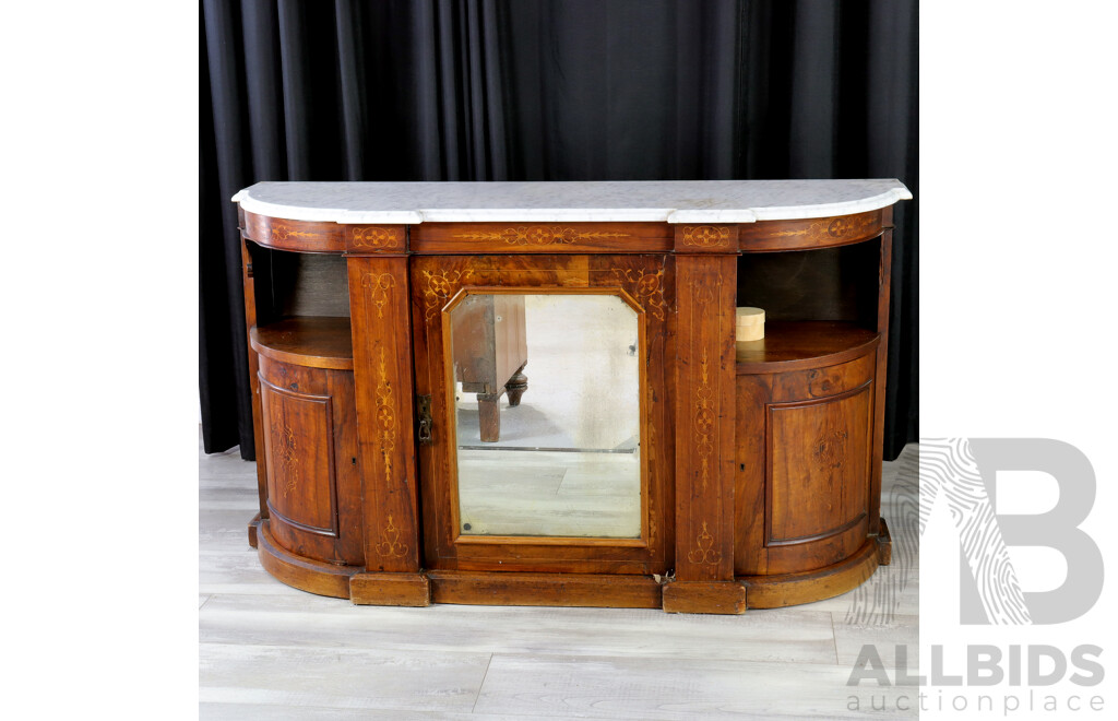 Victorian Flame Mahogany Mirrored Back Sideboard with White Marble Top