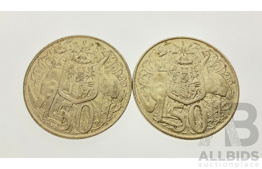 Two Australian 1966 Round Silver Fifty Cent Coins .800