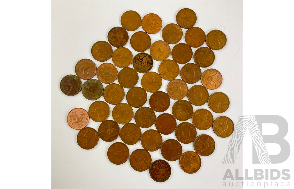 Collection of Australian KGVI and QE2 Pennies, Years Consecutive 1938-1945, 1947-1953, 1955-1964