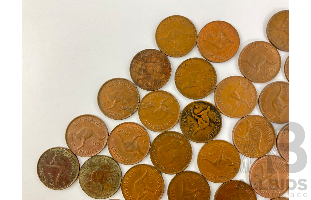 Collection of Australian KGVI and QE2 Pennies, Years Consecutive 1938-1945, 1947-1953, 1955-1964