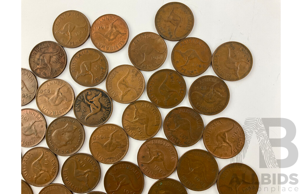 Collection of Australian KGVI and QE2 Pennies, Years Consecutive 1938-1945, 1947-1953, 1955-1964