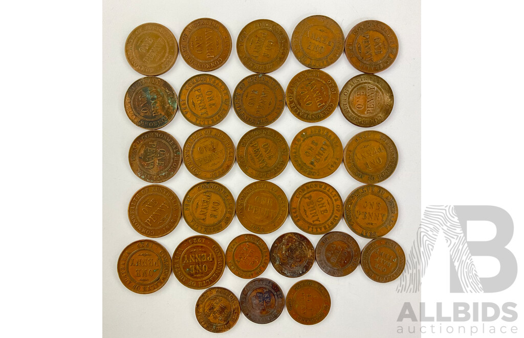 Collection of Australian KGV Pennies and Half Pennies Including 1917I, 1918I Pennies