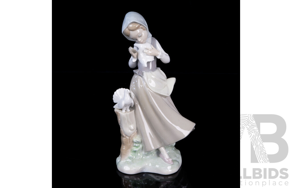 Lladro Porcelain Child with Dove Figure