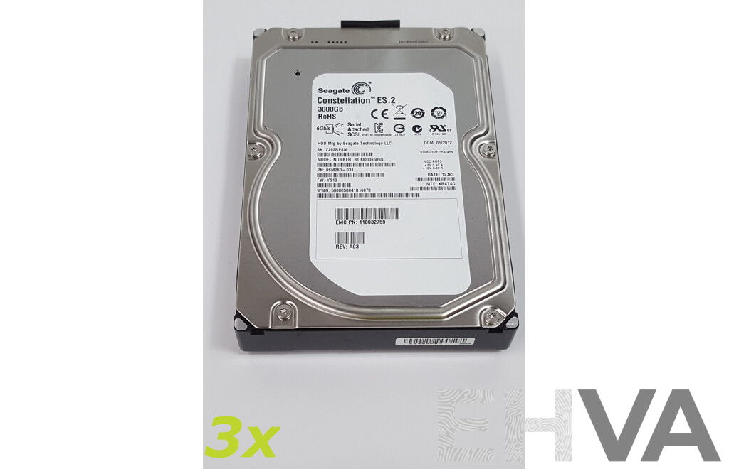 Seagate Constellation ES.2 3TB 7.2K SAS 3.5-Inch Hard Drives - Lot of Three