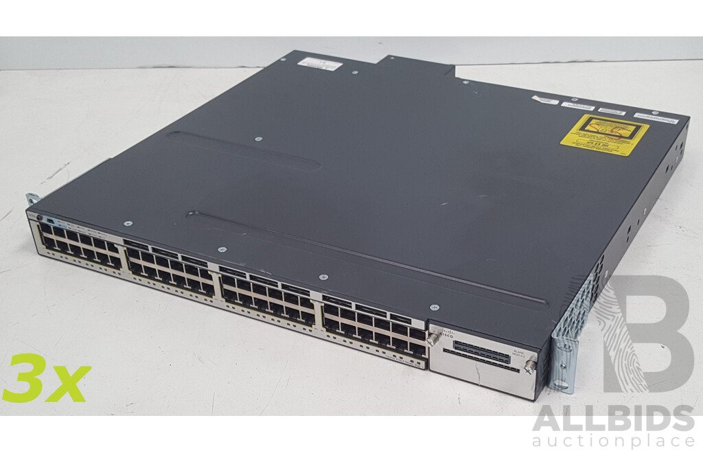 Cisco (WS-C3750X-48PF-S) Catalyst 3750-X Series PoE+ 48-Port Stackable Gigabit Ethernet Switch - Lot of Three