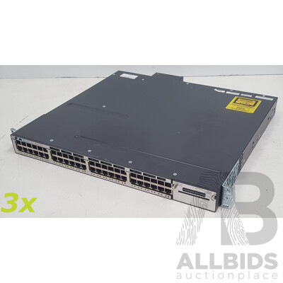 Cisco (WS-C3750X-48PF-S) Catalyst 3750-X Series PoE+ 48-Port Stackable Gigabit Ethernet Switch - Lot of Three